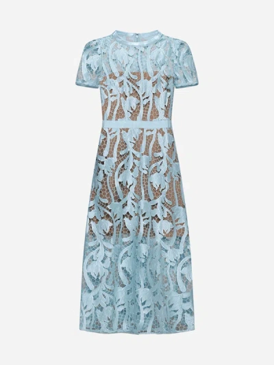 Shop Self-portrait Lace Midi Dress In Light Blue