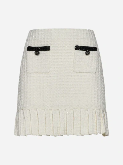 Shop Self-portrait Textured Knit Miniskirt In Cream