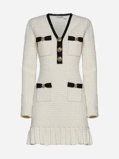 Shop Self-portrait Textured Knit Mini Dress In Cream
