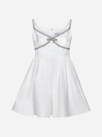 Shop Self-portrait Diamante Textured Fabric Mini Dress In White