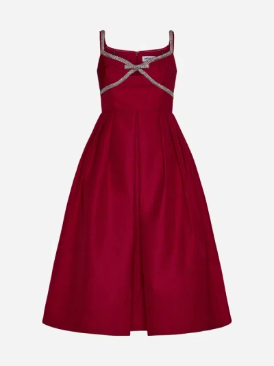 Shop Self-portrait Diamante Textured Fabric Midi Dress In Red