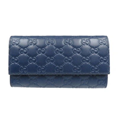 Shop Gucci Continental Navy Leather Wallet  ()