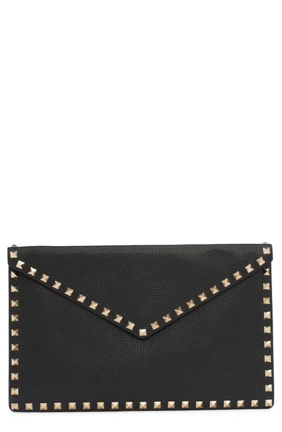 Valentino Rockstud Large Envelope Clutch Bag In Nero