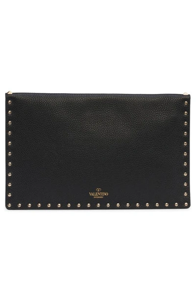 Valentino Rockstud Large Envelope Clutch Bag In Nero