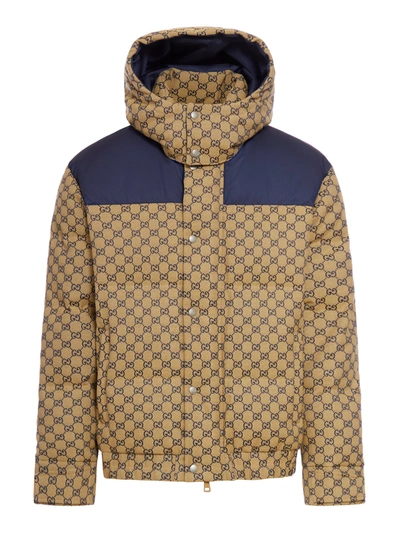 Shop Gucci Padded Jacket In Gg Fabric In Blue