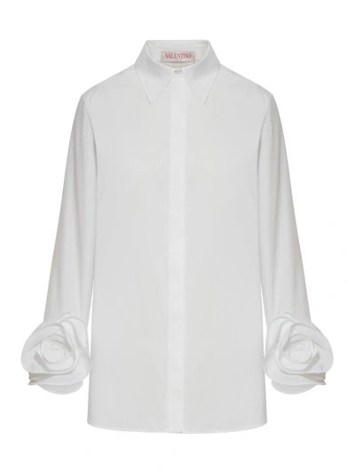 Shop Valentino Shirt Solid Cotton Popeline In White