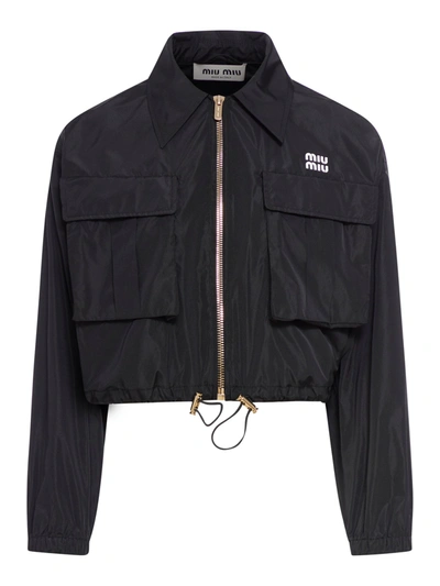 Shop Miu Miu Silk Blend Jacket In Black