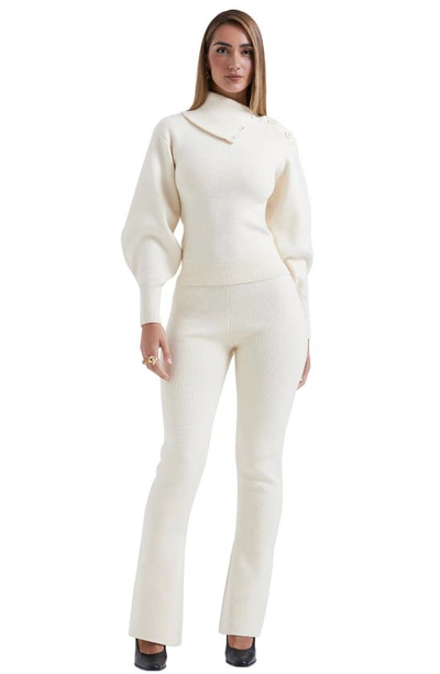 House Of Cb Nereida Rib Flare Pants In Cream