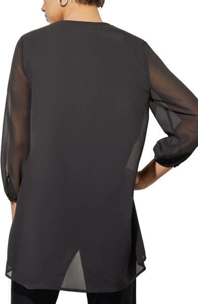 Shop Ming Wang Chiffon Sleeve High-low Top In Black