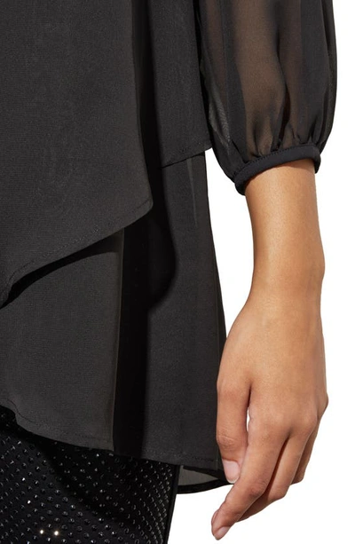Shop Ming Wang Chiffon Sleeve High-low Top In Black