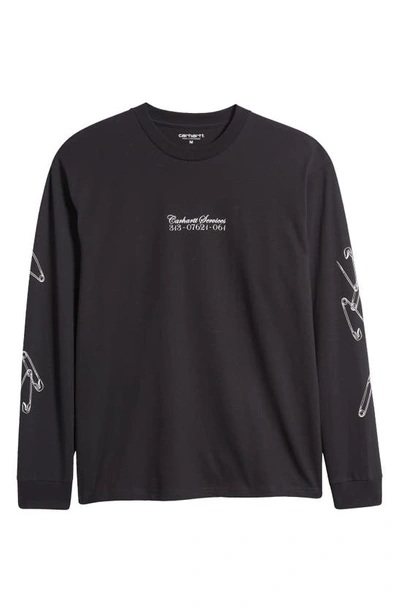 Shop Carhartt Safety Pin Long Sleeve Organic Cotton Graphic T-shirt In Black / White