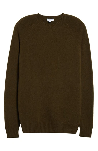 Shop Sunspel Lambswool Crewneck Sweater In Dark Olive