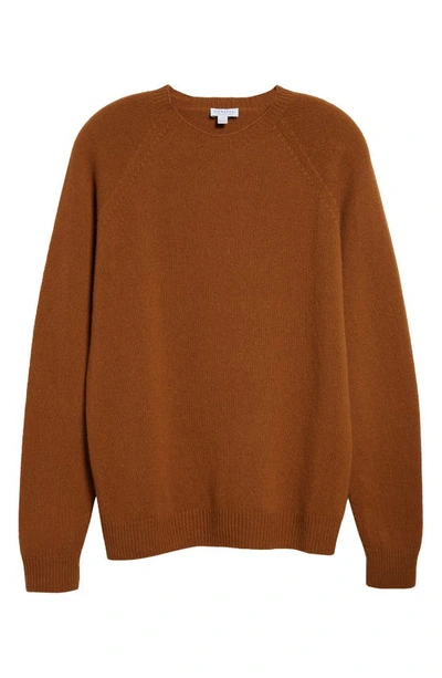 Shop Sunspel Lambswool Crewneck Sweater In Dark Camel