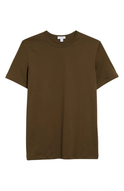 Shop Sunspel Supima® Cotton Crewneck T-shirt In Dark Olive