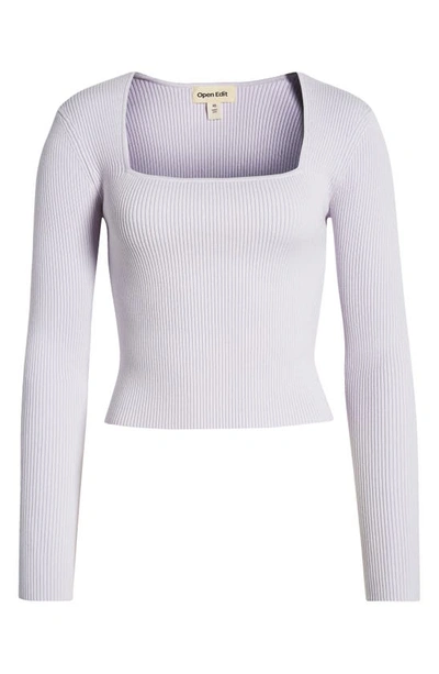 Shop Open Edit Luxe Sculpt Square Neck Long Sleeve Top In Purple Puff