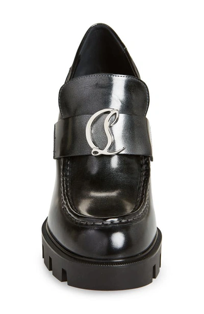 Shop Christian Louboutin Alta Platform Loafer Pump In Silver Black/ Lin Bk/ Bk Luc