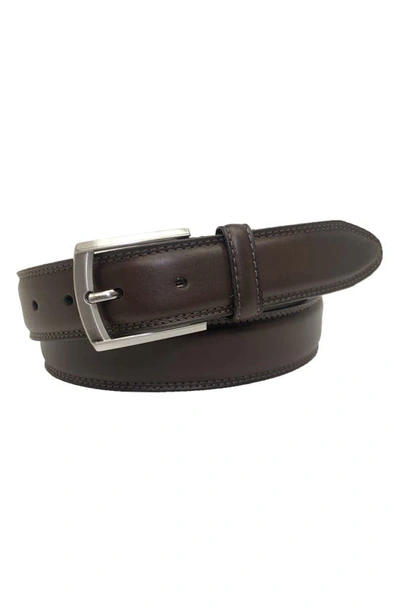 Shop Boconi Embossed Logo Leather Belt In Brown