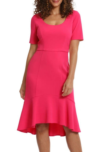 Shop London Times Short Sleeve Flounce Hem Scuba Midi Dress In Pink