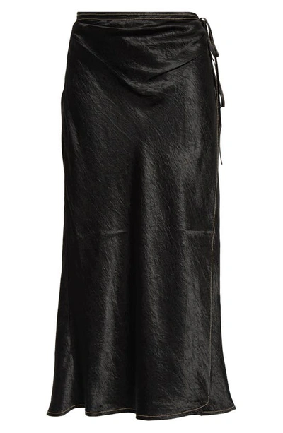 Shop Acne Studios Iala Crinkle Satin Wrap Skirt In Black