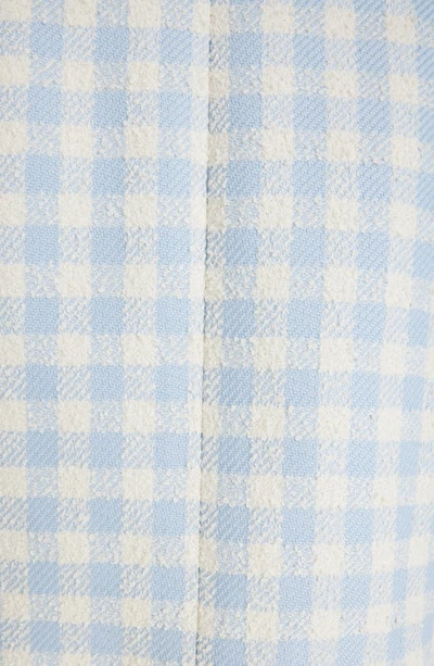 Shop Balmain Gingham Tweed Collarless Crop Jacket In Pale Blue/ White