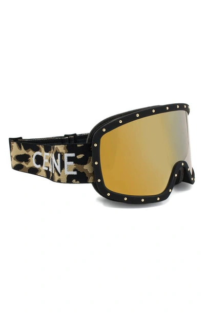 Shop Celine Snow Goggles In Matte Black/ Gold Studs/ Gold