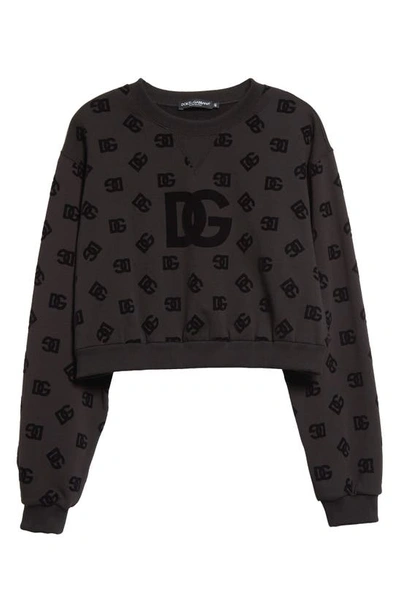 Shop Dolce & Gabbana Dolce&gabbana Flocked Logo Crop Sweatshirt In Variante Abbinata