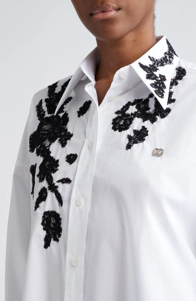 Shop Dolce & Gabbana Floral Lace High-low Button-up Shirt In W0800bianco Ottico