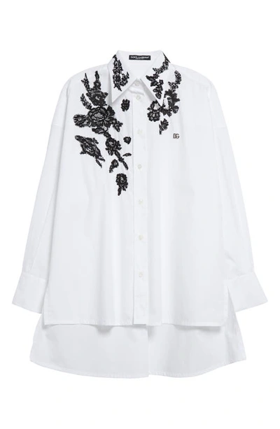 Shop Dolce & Gabbana Floral Lace High-low Button-up Shirt In W0800bianco Ottico