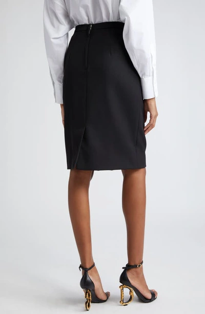 Dolce & Gabbana Virgin Wool Stretch Gabardine Skirt In Nero