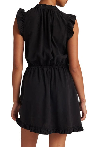 Shop Bella Dahl Ruffle Cap Sleeve Split Neck Minidress In Vintage Black