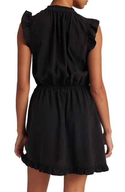 Bella Dahl Ruffle Cap Sleeve Split Neck Minidress In Vintage Black
