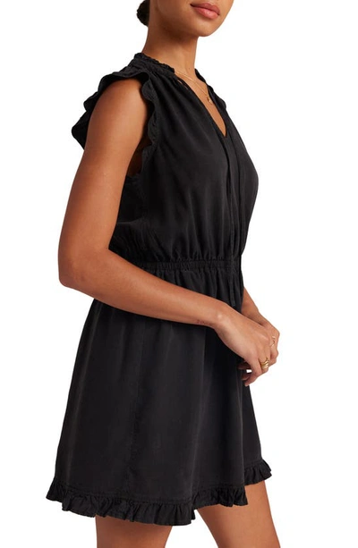 Shop Bella Dahl Ruffle Cap Sleeve Split Neck Minidress In Vintage Black