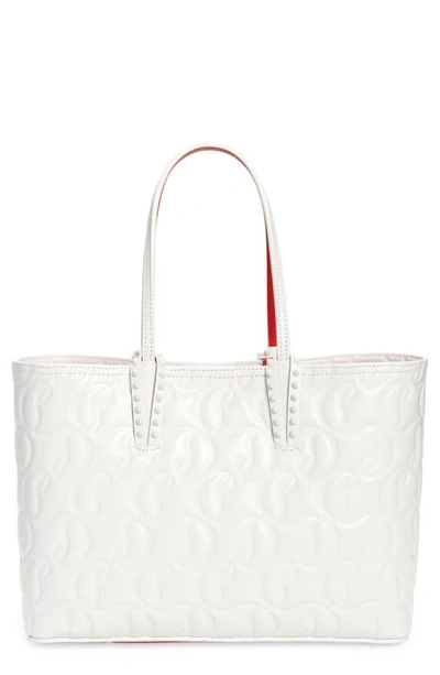 Shop Christian Louboutin Small Cabat Embossed Leather Tote In Bianco/ Bianco