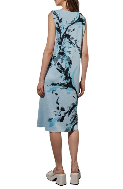 Shop Ming Wang Cutout Abstract Jacquard Knit A-line Dress In Haze/ D Blue/ Bk