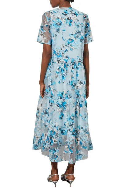 Shop Ming Wang Tiered A-line Maxi Dress In Dew Blue/ Mul