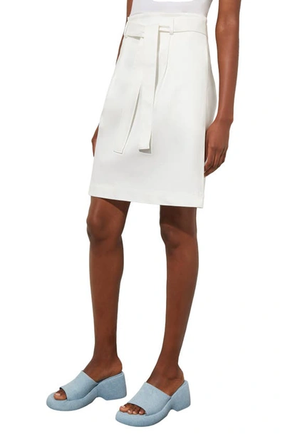 Shop Ming Wang Belted Pleated A-line Twill Skirt In White