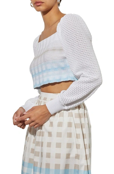 Shop Ming Wang Square Neck Crop Sweater In D Blue/ Hz/ Lm/ W