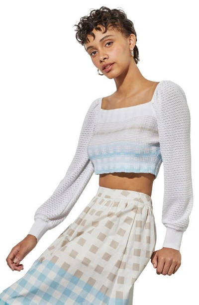 Shop Ming Wang Square Neck Crop Sweater In D Blue/ Hz/ Lm/ W