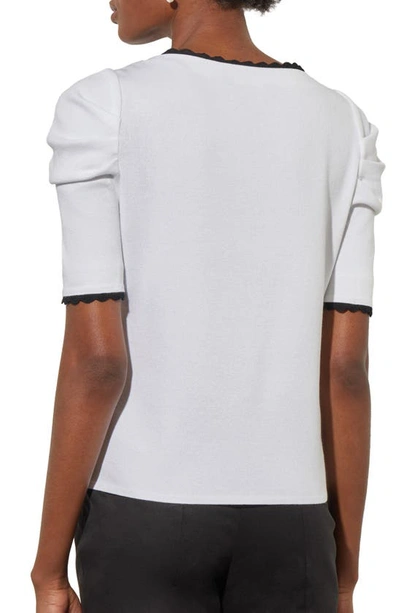 Shop Ming Wang Contrast Puff Sleeve Knit Top In White/ Black