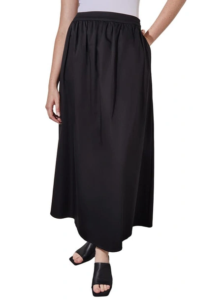 Shop Ming Wang Gathered Cotton Blend Maxi Skirt In Black
