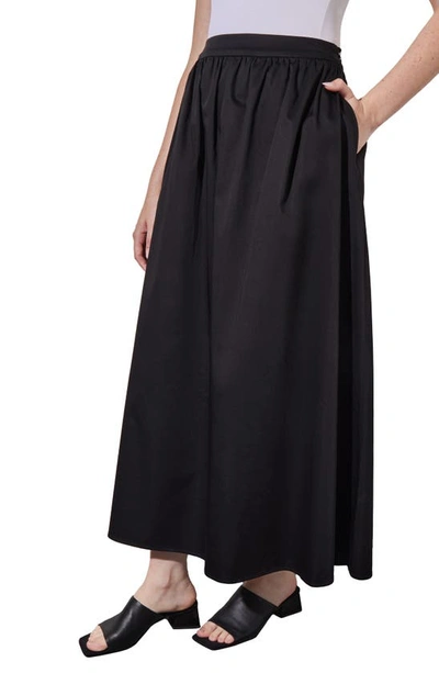 Shop Ming Wang Gathered Cotton Blend Maxi Skirt In Black