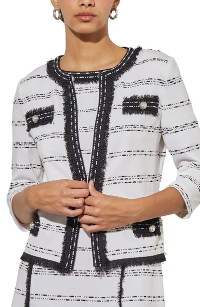 Shop Ming Wang Fringe Trim Sweater Jacket In White/ Black