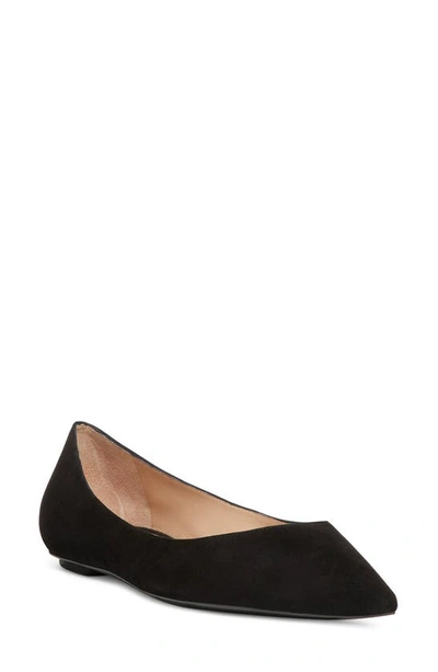 Stuart Weitzman Emilia Pointed Toe Flat In Black Suede