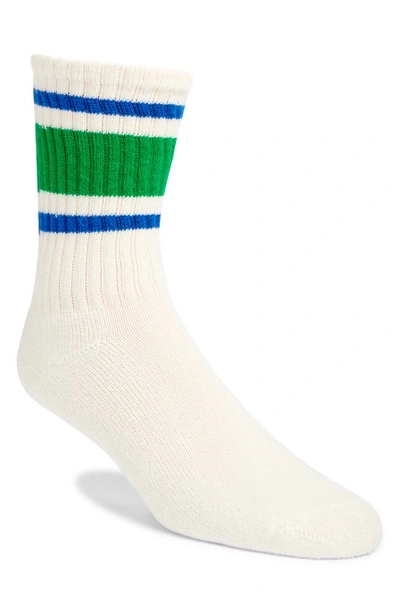 Shop American Trench Retro Stripe Cotton Blend Crew Socks In White/ Kelly/ Royal