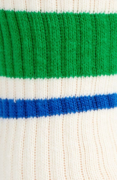 Shop American Trench Retro Stripe Cotton Blend Crew Socks In White/ Kelly/ Royal