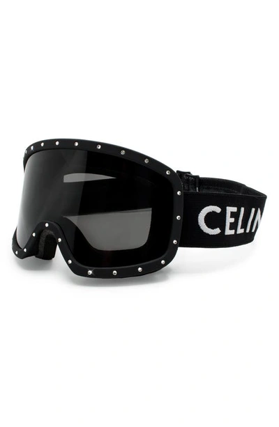 Shop Celine Ski Mask With Mirrored Lens In Matte Black/ Crystal Strass