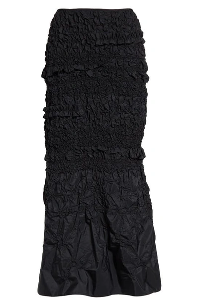 Shop Cecilie Bahnsen Smocked Ruffle Recycled Faille Maxi Skirt In Black