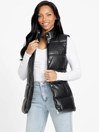 Shop Guess Factory Carolyn Faux-leather Vest In Black