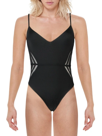Shop Bcbgmaxazria Womens Mesh Inset Seamed One-piece Swimsuit In Black