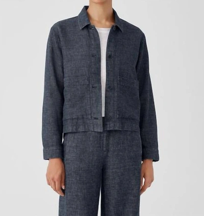 Shop Eileen Fisher Classic Collar Jacket In Denim In Multi